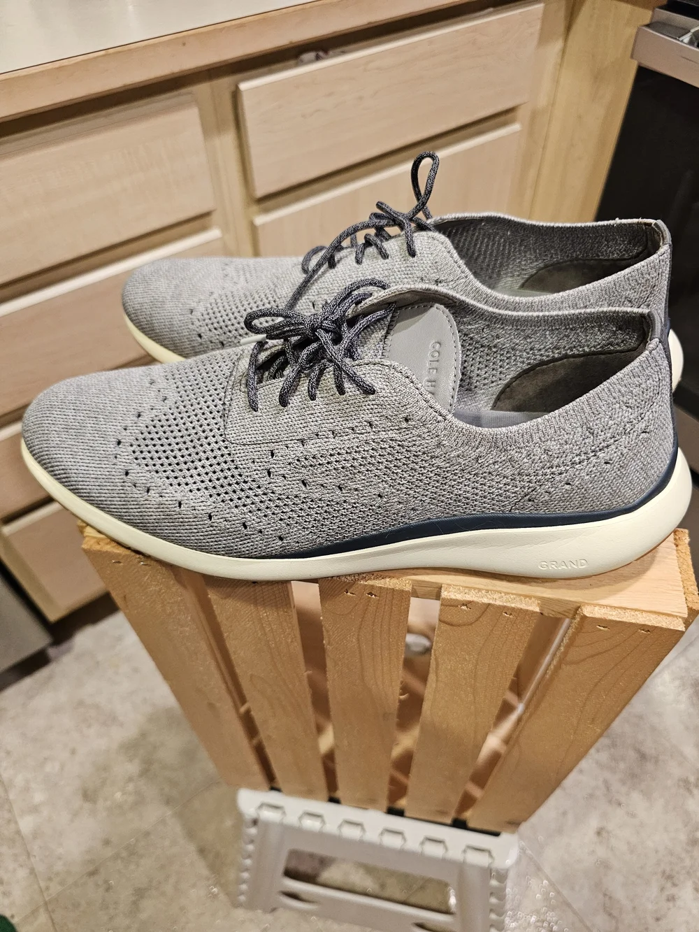 Cole Haan Men's Knit Oxfords in Light Gray with Black Laces